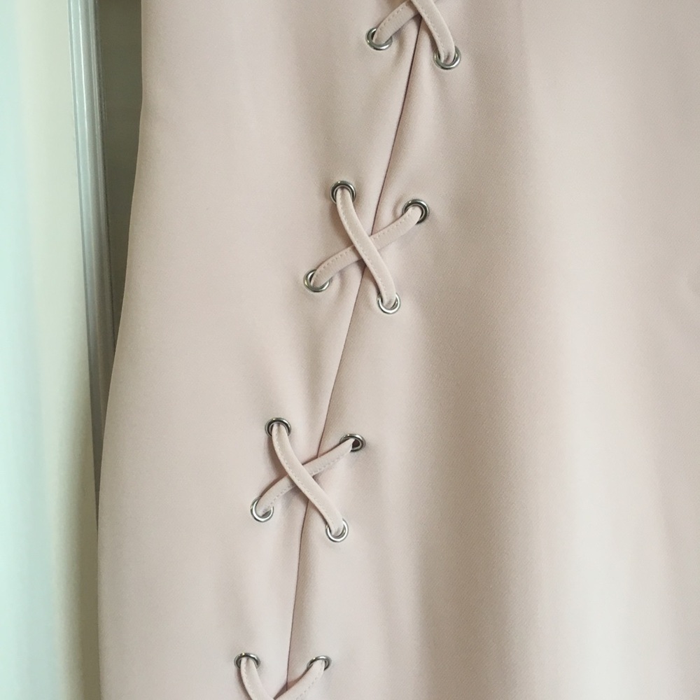Rose Pink Pencil Dress with Criss-Cross Details - Picture 3 of 6